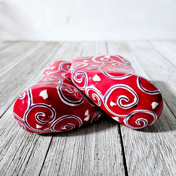 2-Piece Red Heart Shaped Salt and Pepper Shaker Set by Bella Casa by Ganz with - Picture 13 of 16